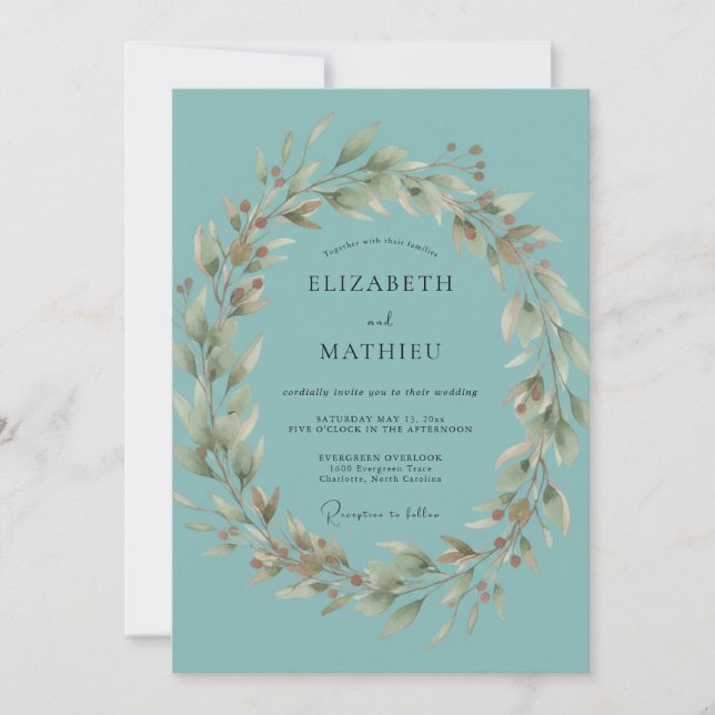 Duck Egg Leafy Wedding Invitation (Front)
