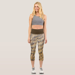 Duck Feather Photo Animal Print Gold Brown Spotted Capri Leggings