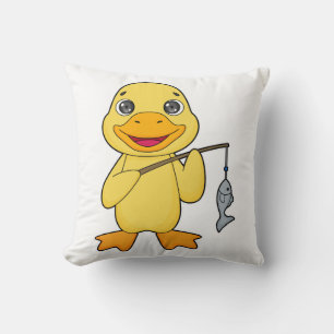 Duck Fishing Fisher Finshing rod Throw Pillow