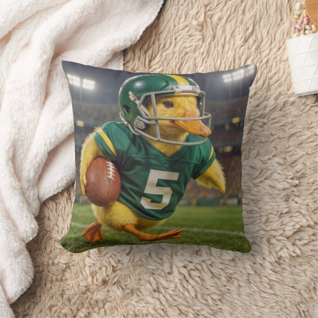 Duck Football Player In a Sports Stadium Throw Pillow (Blanket)