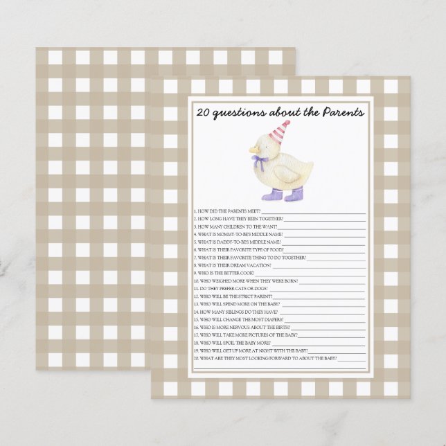 Duck - games - 20 questions about the parents (Front/Back)