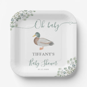 Duck Gender Neutral Greenery Baby Shower Paper Plate