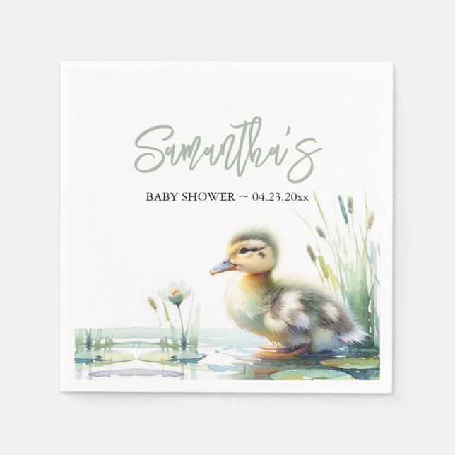Duck Gender Neutral Sage Green Baby Shower Napkin (Front)