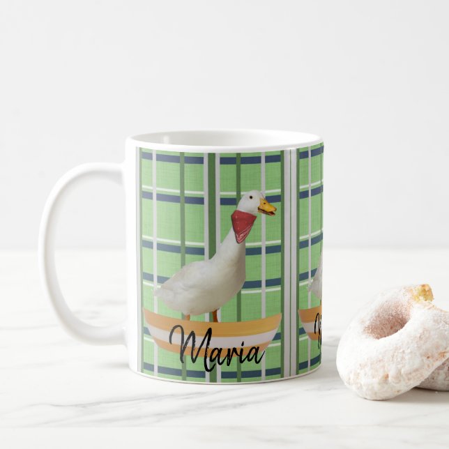 Duck Green Black Plaid Mug (With Donut)