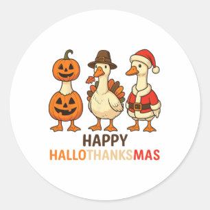 Duck Halloween And Merry Christmas Happy Hallothan Classic Round Sticker