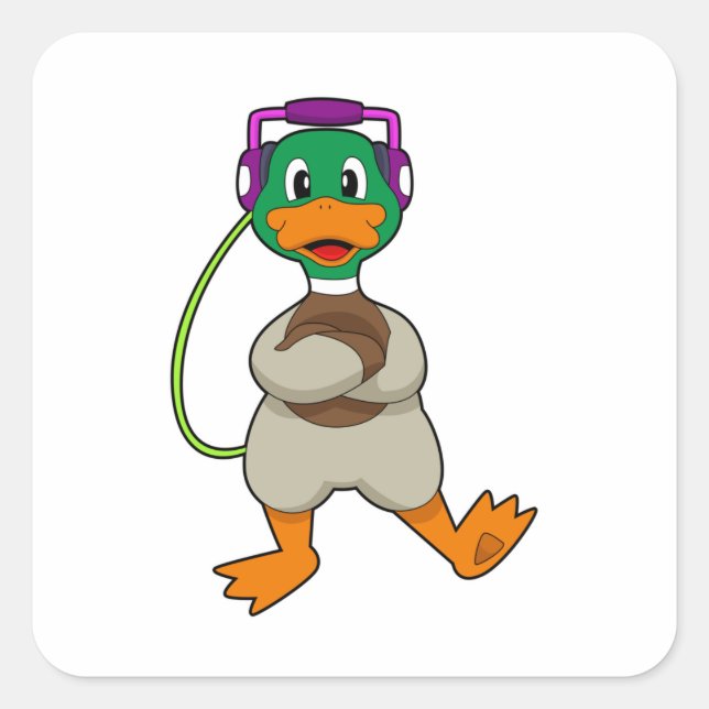 Duck Headphone Music Square Sticker (Front)