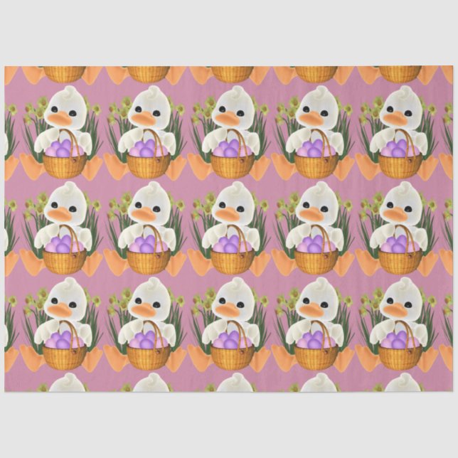 Duck holding Easter Eggs in basket Tissue Paper (Front)