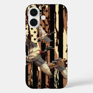 Duck Hunt American Flag Waterfowl Bottomland Camo iPhone 16 Case
