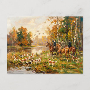 Duck Hunt on Horseback with Spaniels Postcard