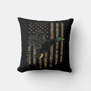 Duck Hunter American Flag Waterfowl Hunting Camouf Throw Pillow