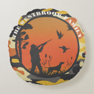 Duck Hunter and Camo Round Pillow