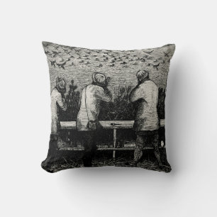 Duck Hunters Black & White Hunting Scene Throw Pillow