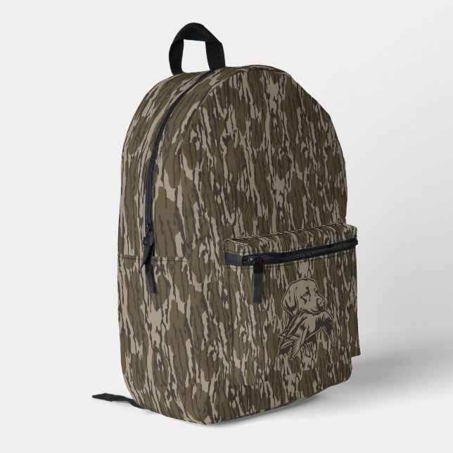 Duck Hunters with Dog Forest Bottom Lands Camo Printed Backpack (Back Corner Left)