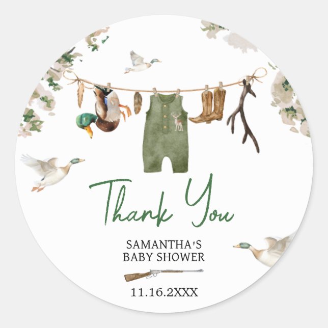 Duck Hunting Baby Shower Classic Round Sticker (Front)