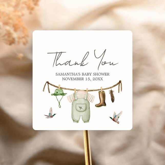 Duck Hunting Baby Shower Square Sticker (Little Hunter Duck Baby Shower Sticker)