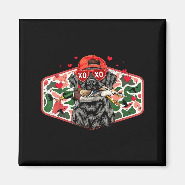 Duck Hunting Black Lab Camo Valentine's Day Xoxo H Magnet (Front)