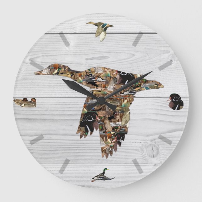 Duck Hunting Collage, Duck Hunter Large Clock (Front)
