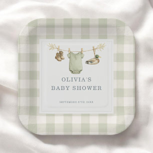 Duck Hunting Hunter Gingham Baby Shower Party Paper Plate