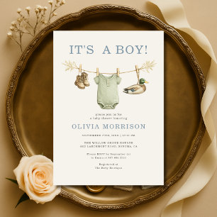 Duck Hunting It's a Boy Clothesline Baby Shower Invitation