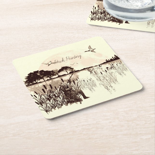 Duck Hunting  Square Paper Coaster (Angled)