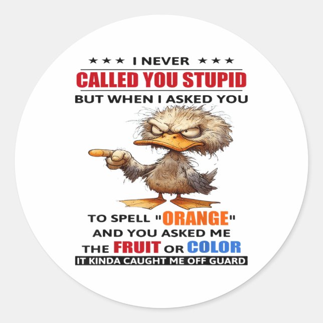Duck I Never Called You Stupid But When I Asked Yo Classic Round Sticker (Front)