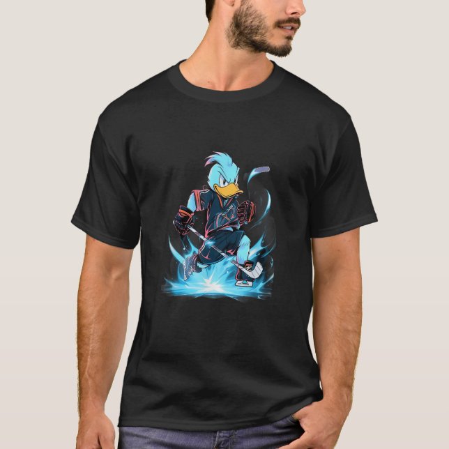 Duck Ice Hockey Player Hockey Stick Goalkeeper  T-Shirt (Front)