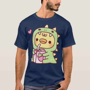 Duck In Cute Dinosaur Costume With Strawberry Milk T-Shirt