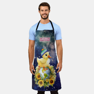 Duck in Gay Flag Colours Beanie Stands on Planet Apron