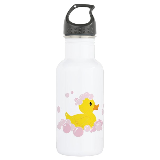 Duck in Pink Bubbles 532 Ml Water Bottle (Front)