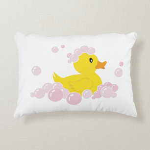 Duck in Pink Bubbles Accent Pillow