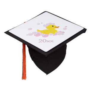 Duck in Pink Bubbles Graduation Cap Topper