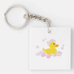 Duck in Pink Bubbles Keychain