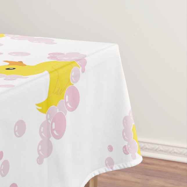 Duck in Pink Bubbles Tablecloth (In Situ)