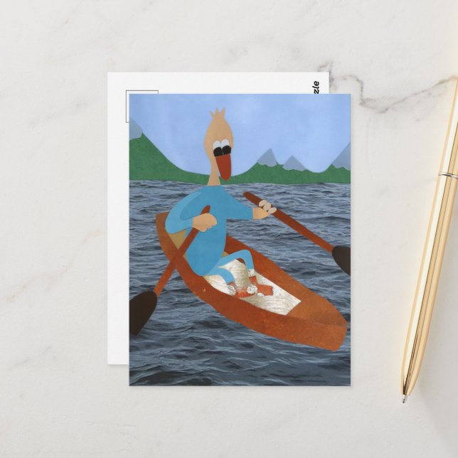 Duck In Rowboat Loves Nature and Adventure Postcard (Front/Back In Situ)