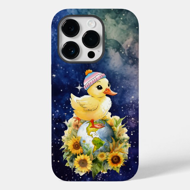 Duck in Transgender Flag Colours Beanie on Planet Case-Mate iPhone Case (Back)