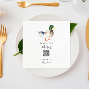 Duck Mallard Baby Shower Share Photos QR Code Napkin