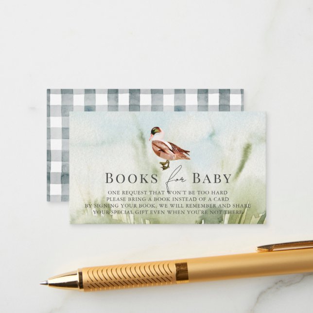 Duck/Mallard Watercolor Field Baby Book Request Enclosure Card (Front/Back In Situ)