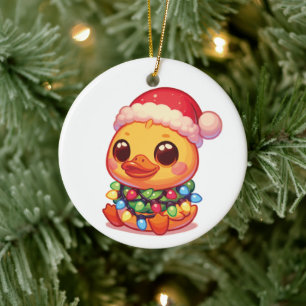 Duck Merry Christmas Winter Animals Cute Ducks Ceramic Ornament