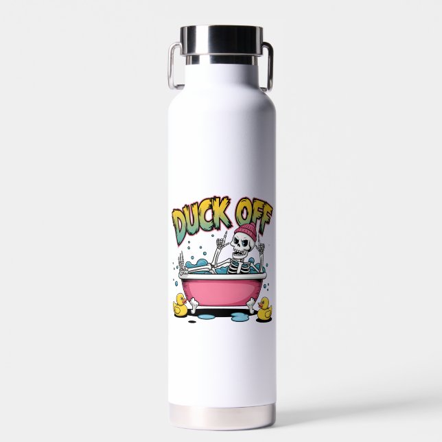 Duck Off Funny Skeleton Design-61161 Framed Art Water Bottle (Front)