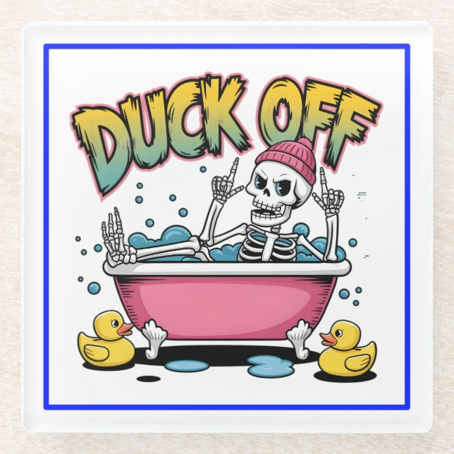 Duck Off Funny Skeleton Design-61161 Glass Coaster (Front)