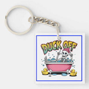 Duck Off Funny Skeleton Design-61161 Keychain