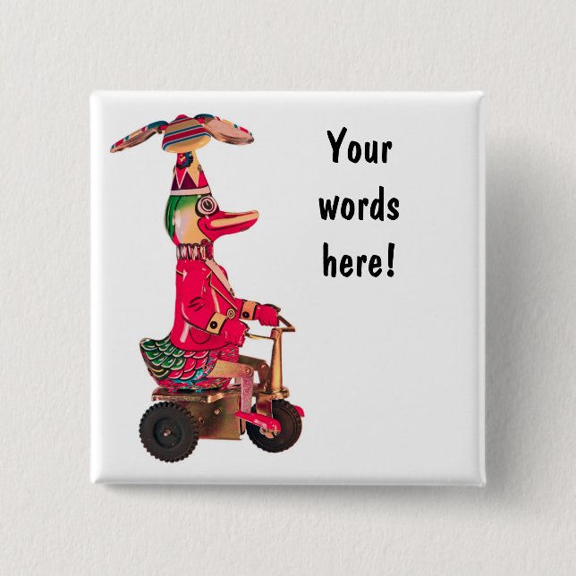 Duck on a Trike 2 Inch Square Button (Front)
