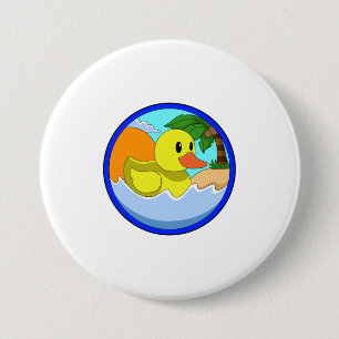 Duck on Beach with Palm trees.PNG 3 Inch Round Button