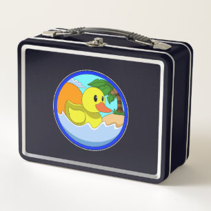 Duck on Beach with Palm trees.PNG Metal Lunch Box