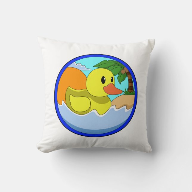 Duck on Beach with Palm trees.PNG Throw Pillow (Front)