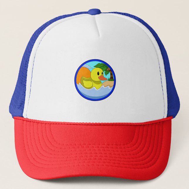 Duck on Beach with Palm trees.PNG Trucker Hat (Front)