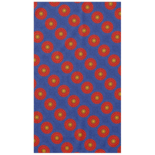 Duck on blue with red kaleidoscope tablecloth
