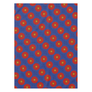 Duck on blue with red kaleidoscope tablecloth