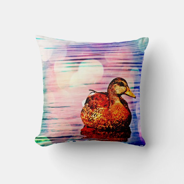 Duck On Coloured Water Throw Pillow (Front)