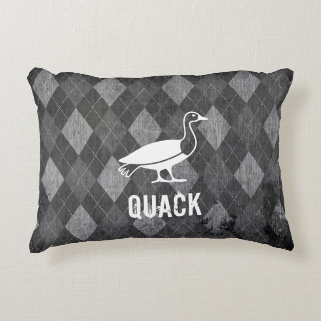 Duck Pictogram on Black Argyle Grunge Accent Pillow (Front)